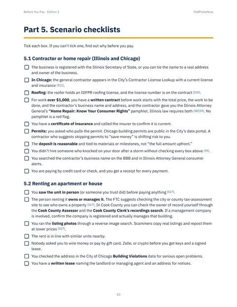 Guide page: contractor and rental scenario checklists