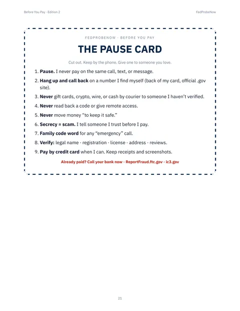 Guide page: the printable Pause Card
